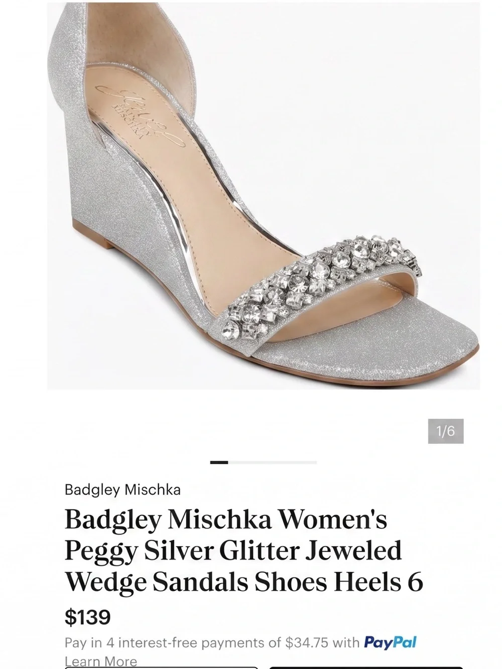 Jewel Badgley Mischka Peggy Silver Glitter Jeweled Wedge Sandals Shoes NWOB $149